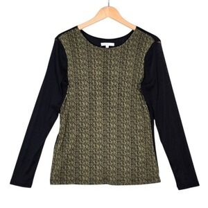 Cleo Women's Herringbone Mesh Long Sleeve Top Green Black XL